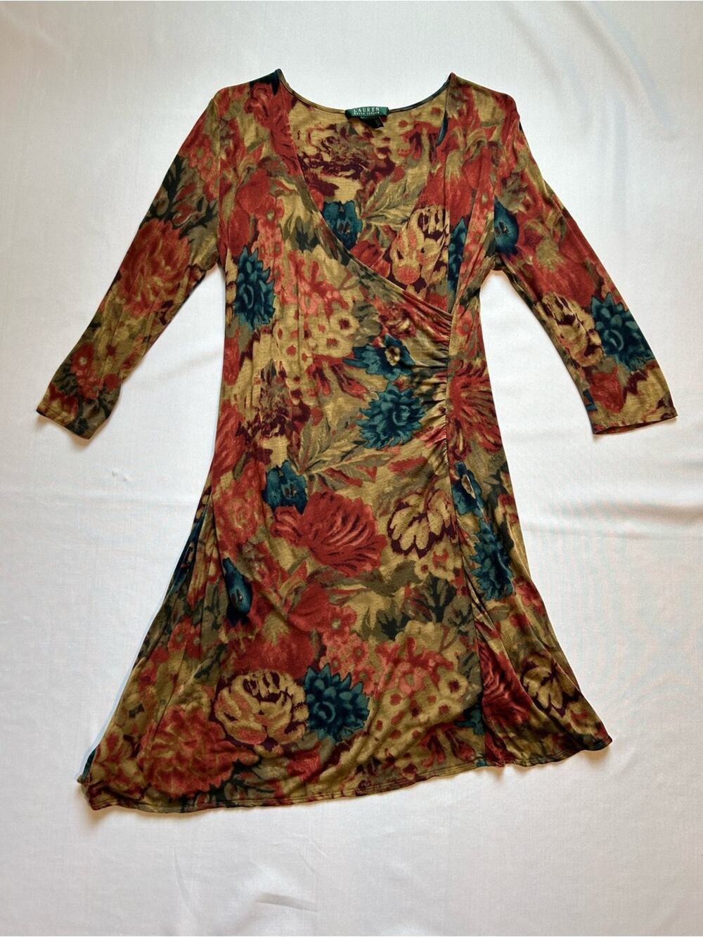 Lauren Ralph Lauren Floral Gathered Side-Wrap Dress Large